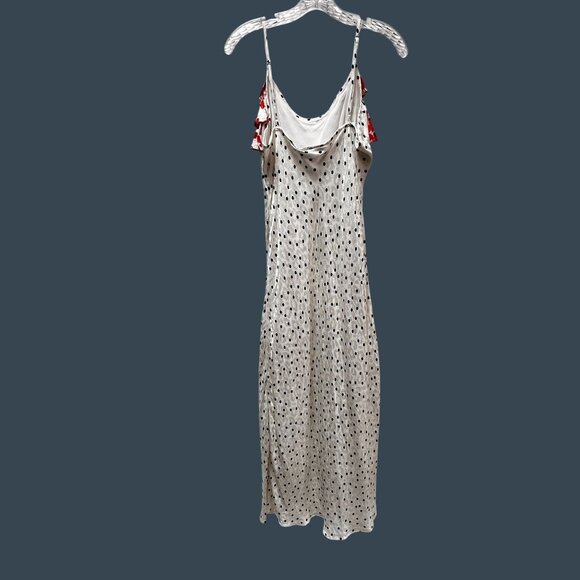 Rixo M Polka Dot Red Floral Ruffled Midi Slip Dress Adjust Spaghetti Strap Women - Picture 2 of 10